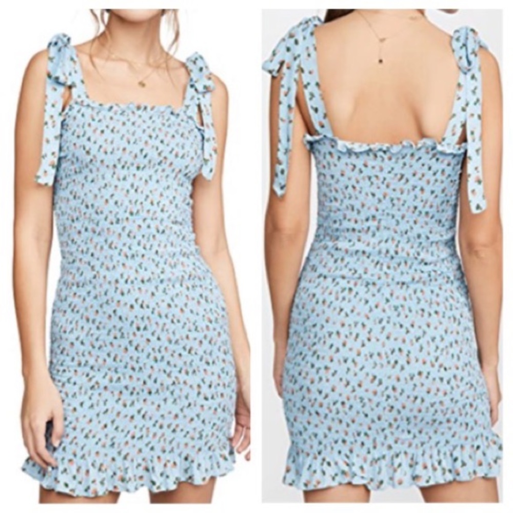FREE PEOPLE | Bella Smocked Slip Sky Combo dress